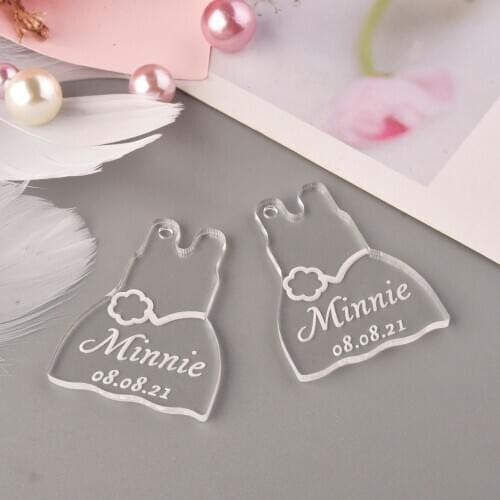 20Pcs Personalized Name Tags Skirt Acrylic Invitation Cards Chocolate Tag Logo Party Baby Shower Guest Wedding Decor
