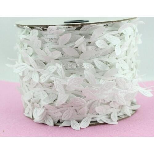 200yard/lot Cut Out White Leaves Ribbon Green Vine for home decor projects, spring wedding bouquets handmade cards