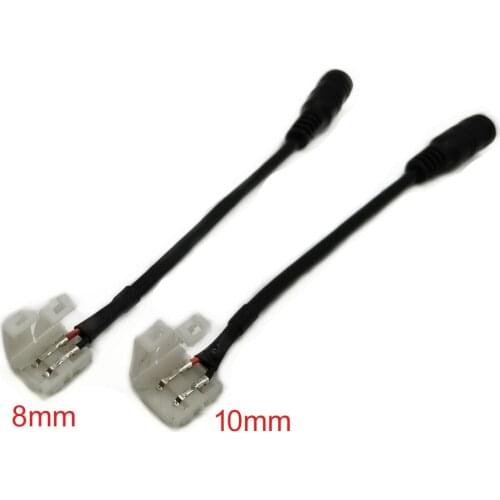5pcs/lot DC Connector to 2pin 8mm 10mm Free Welding Connector 5.5*2.1mm Jack Cable Wires Adapters for Single Color LED Strip