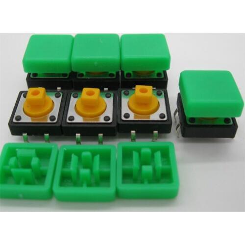 60PCS B3F-4055 Tactile Touch Push Button Switch Momentary 12*12*7.3MM tact Micro switch button + 60PCS green colors Tact Cap