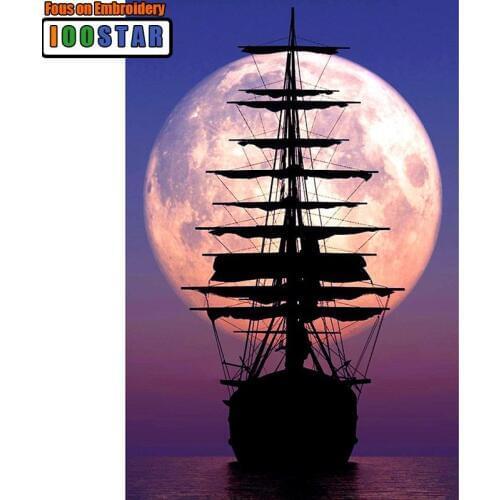 3d diy diamond painting cross stitch rhinestones crystal diamond embroidery mosaic needlework moon and ship wall craft