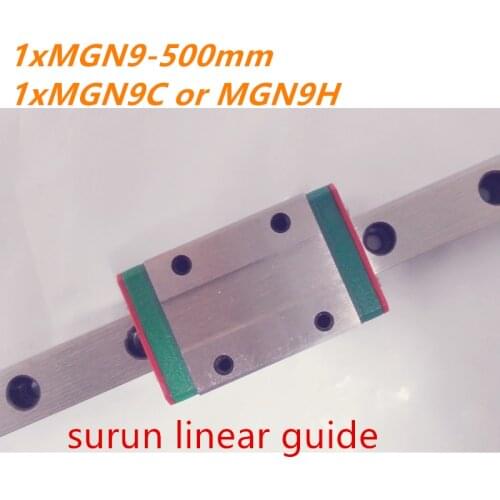 Free shipping for 9mm MGN9 500mm linear rail way + MGN9C or MGN9H Long linear carriage for 3D Printer Parts CNC parts