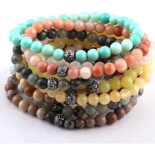Free Shipping Fashion Energy Bracelets Made Beautiful Mix Color Stone Bracelet 6mm 10pc different color/lot