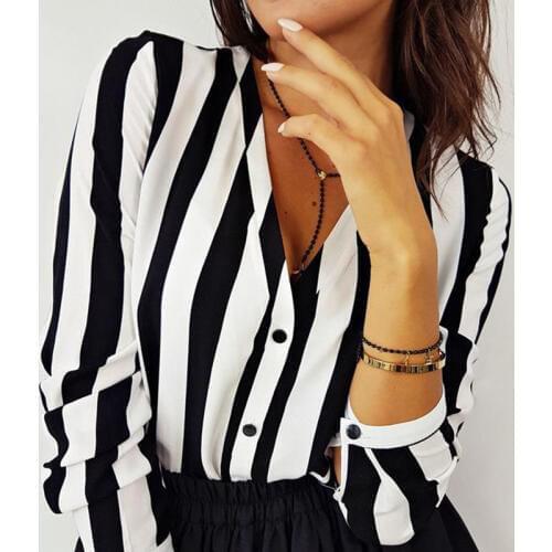 2019 New Blouse Women Casual Striped Top Shirts Blouses Female Loose Blusas Autumn Fall Casual Ladies Office Blouses Top Sexy