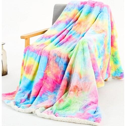 Large Warm Thick Sherpa Throw Blanket Coverlet Winter Comfortable Soft Blankets Double-sided Plush Cashmere Tie-dyed Bedspread