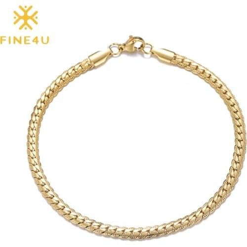 FINE4U N793 Solid Cuban Link Curb Chain Necklace for Women Men Chunky Miami Cuban Necklaces 4MM Width 20 Inch