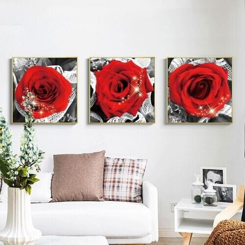 Blooming Red Rose Love Canvas Painting Fashion Beautiful Flower Plant Wall Art Pictures For Living Room Bedroom Home Decor Mural