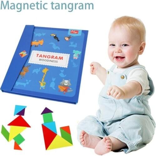 Montessori Wooden 3D Magnetic Tangram Jigsaw Puzzles Children Early Learning Educational Board Toys For Kids Brain Tease