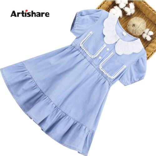 Dress For Girls Patchwork Denim Dress Girls Summer Kids Dress Casual Style Clothes For Girls 6 8 10 12 14