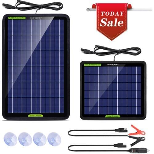 ECO-WORTHY 12V 5W10W portable solar panel trickle charger battery maintain with alligator clip for Vehicle RV Boat