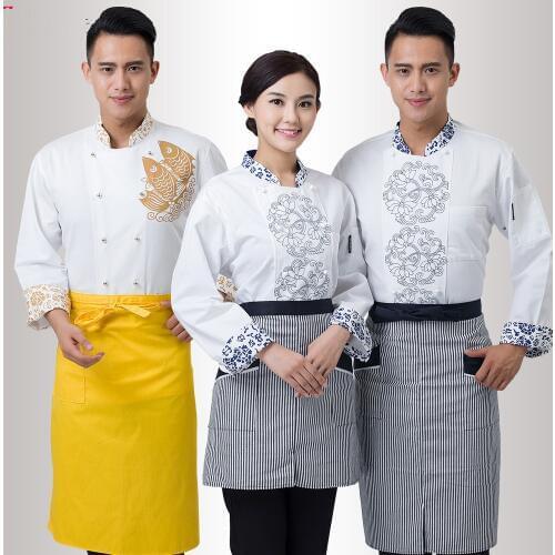 Chefs Long Sleeve Uniform Women Mens Hotel Outfit Adult Restaurant Kitchen Work Uniform Lady Chef Jacket Plus Size B-5697
