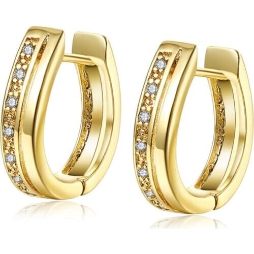 Exquisite Hoop Earrings Yellow Gold Filled Womens Huggie Earrings Inlaid Zircon