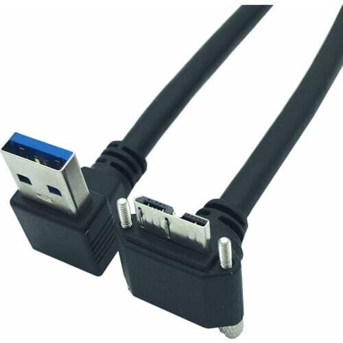 USB3.0 A Male to Micro B Cable USB 3.0 Micro B Male Down Angle to USB A Male Down Angle Cable With Screw Lock Panel Cable 0.25m