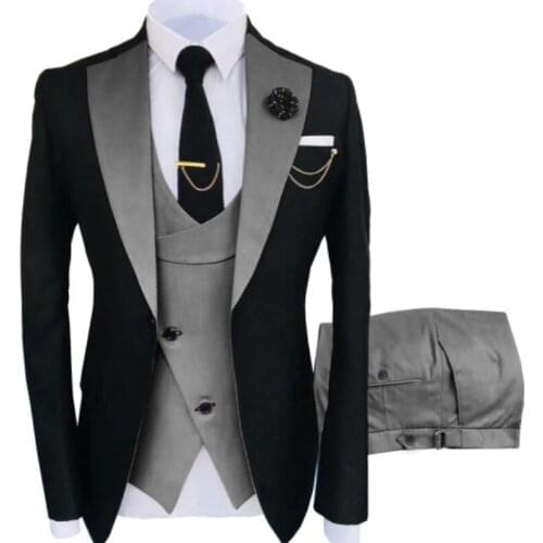 2021New Costume Slim Fit Men Suits Slim Fit Business Suits Groom Black Tuxedos for Formal Wedding Suit Jacket Pant Vest 3 Pieces