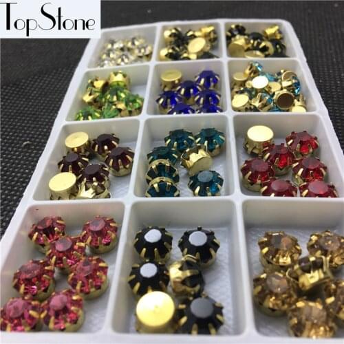 140pcs 5mm 6mm 8mm High Quality Round Glass Chatons With Sunflower Claw Setting Multi Colors Strass Stones for Dress Making