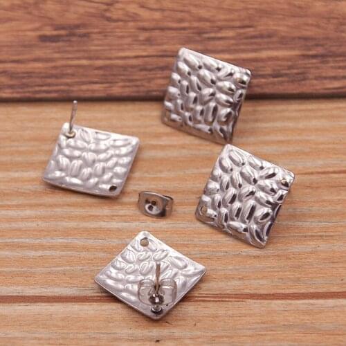 20Pcs 14mm Stainless Steel Square Cabochon+Earmuffs Blanks Diy Post Stud Earrings Base Settings For Jewelry Making