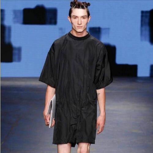 M-6xl Summer New Men Clothing High Street Wind Loose Round Neck Jumpsuit Shorts Hairstylist Tide Overalls Plus Size Costumes