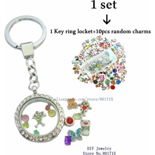 Magnetic Floating Living Memory Locket Keychain With 10pcs Floating Locket Living Charms As Gift Wholesales