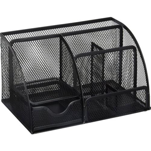 Metal Stationery Holder Multifunction Desktop Storage Box Large Capacity Wire Mesh Document Pen Holder Desk Organizer