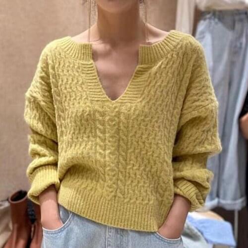 Trendy Fad Autumn Winter Women Sweater V-Neck pullovers Minimalist Korean Style Knitted Elegant Ladies Jumpers SW2237