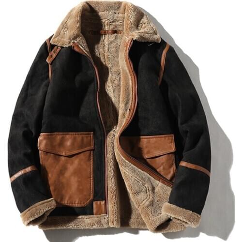 Famous Brand Mens Faux Fur Jacket Coats 4XL 5XL Winter Warm Bomber Jacket Fur Leather Coats Vintage Faux Fur Suede Coats B749