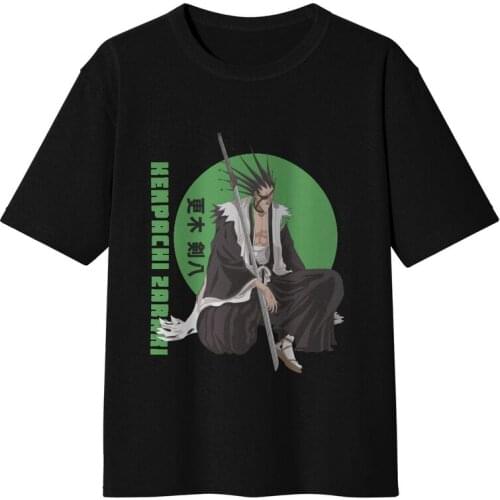 Manga Kenpachi Zaraki Tshirts Men Casual Tee Tops 100% Cotton T Shirt Short Sleeve Bleach Anime T-shirts Gift Idea Clothes