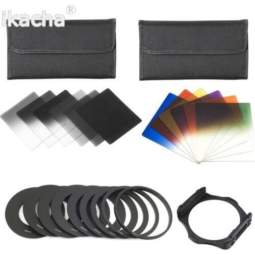 Gradient Neutral Density Filter Kit ND2+4+8+16 Blue Orange Red Filter + 9 Adapter Ring Holder For Cokin P Series For All Camera
