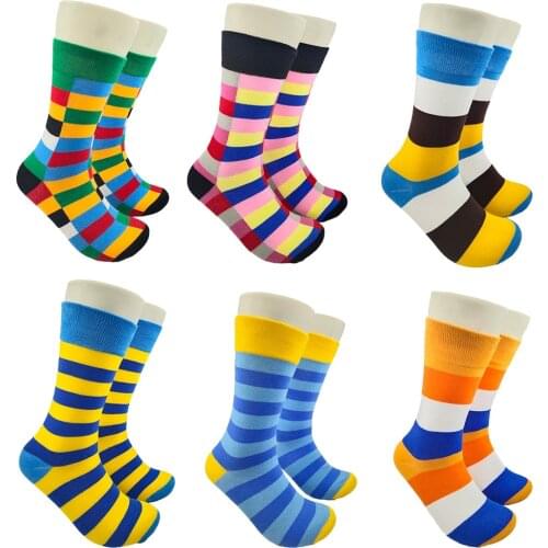 Size 39-46 Casual Fashion Cotton Funny Long Women&Men Socks Contrast Color Rainbow Larger Size Stripe Socks for Men