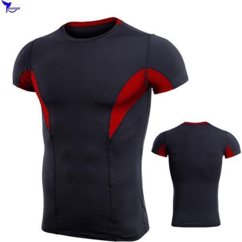 New Short Sleeve Sportswear Sport Shirt Rashgard Men Fitness Running T Shirts Top Tees Elastic Gym Bodybuilding Training T-shirt