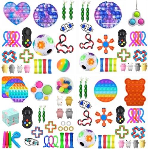 New Fidget Sensory Toys Pack Push Rainbow UnicornED Bubble Dinosaur Set Reliver Anti Stress Figet Toys Adult Autism Gift