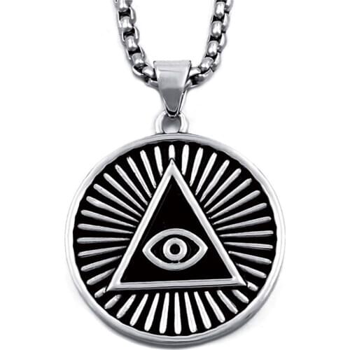 Mens Pewter Pendant Illuminati The All-seeing-eye pyramid/eye symbol Individuality Stainless Steel Necklace