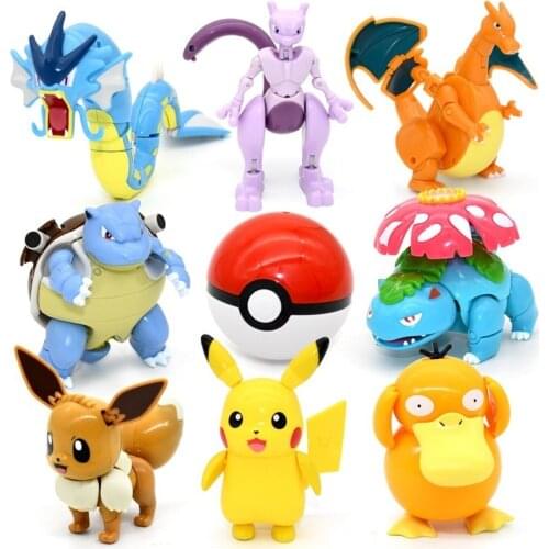 Genuine Pokemon No box Pocket Monster Pokeball Deformation Toys Pikachu Venusaur Charizard Gyarados Mewtwo Anime Figure Model