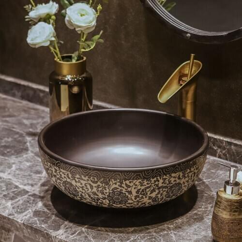 Bathroom Sink Bowl Countertop Ceramic Wash Basin Bathroom Sink black