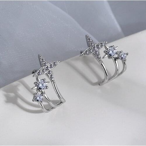 A Girl' Sparkling Star Starburst Cubic Zirconia CZ Crystal Stud Earrings For Women Wedding Bride Jewelry