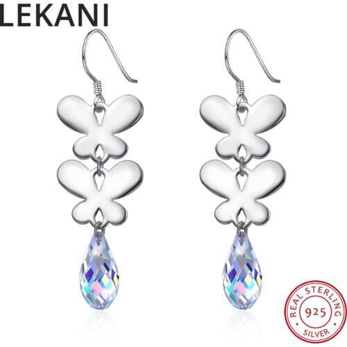 LEKANI Original Crystals From SWAROVSKI Beads Drop Earrings S925 Silver Butterfly Long Hanging Earrings For Women Party Gifts