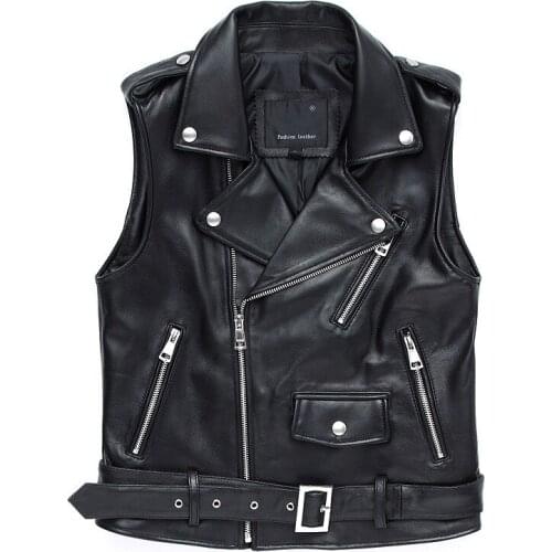 Chic womens leather waistcoat 2021 spring sheepskin moto & biker jackets vests coat M-3XL size G111