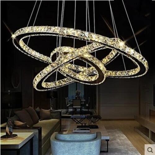 Modern DIY Round LED Crystal chandelier Lustre Stainless Steel Suspension Hanging Indoor Fixture