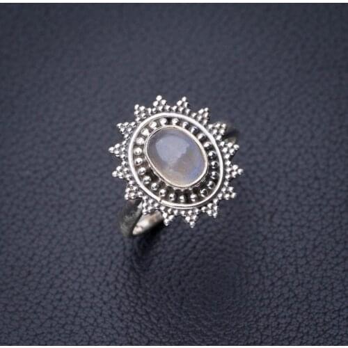 StarGems Natural Rainbow Moonstone Handmade 925 Sterling Silver Ring 7 D8628