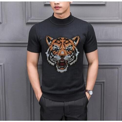 Rhinestones Sweaters Mens Short Sleeves Pullover Hombre Slim Fit Fashion Clothing Summer Chompa Hombre Diamond stone design