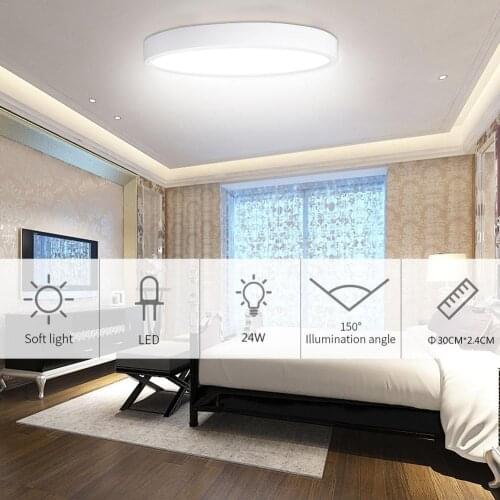 24W LED Surface Mount Round Ceiling Light AC 100-240V 100 lm/W Led Ceiling Lamp Indoor Bedroom Light Fixture 3000K 4000K 6500K