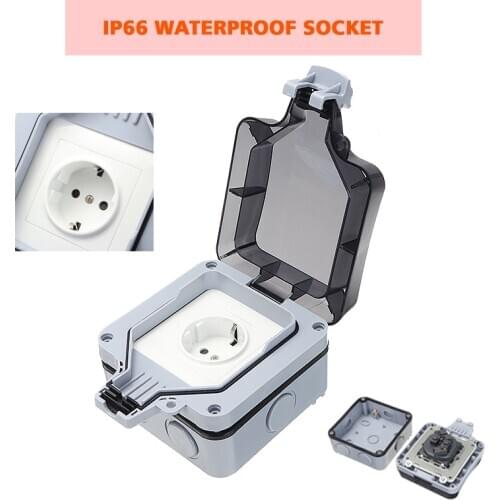 Outdoor IP66 Wall Socket Box Waterproof Dustproof Power Supply EU Plug Switched Outlet Universal Socket Accessories