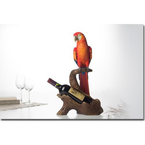 Unique large #High grade business ART # home office best Decoration 3D bird parrot red Wine rack brass statue