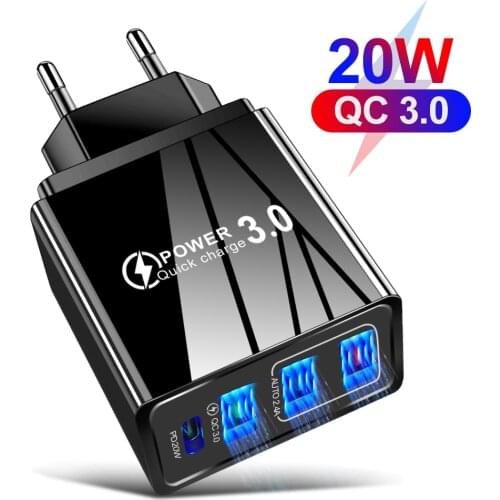 Quick Charge 3.0 PD USB Charger 20W USB Type C Fast Charger for iPhone 12 11 8 Plus Xiaomi Samsung Mobile Phone Charge Chargers