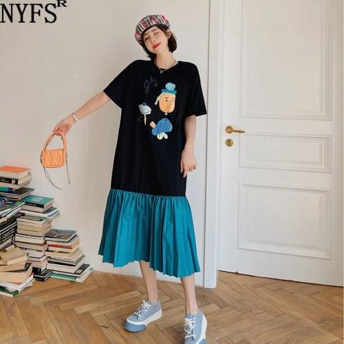 NYFS 2021 Korean New Long Dress Loose Creasing Hem Woman Dress Vestidos Robe Elbise Printing Summer Dress