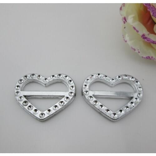 AB26 23mm)20pcs Lovely Horizontal Heart Rhineston Acrylic Buckle For Craft