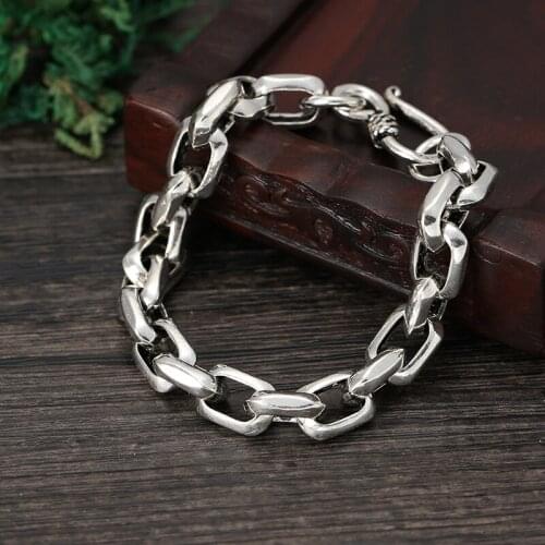 100% 925 Sterling Silver Personality Trend Rectangle Chain Bracelets Men Fine Jewelry Solid Punk Square Ring Link Men Bracelet