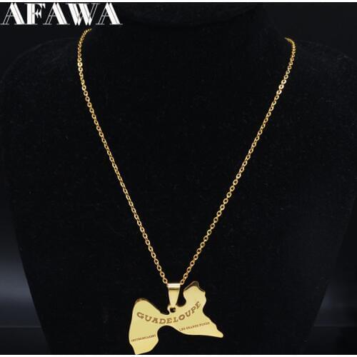 2021 Fashion Guadeloupe Map Stainless Steel Necklace for Women Gold Color Necklace Jewelry bijoux femme N1045S02