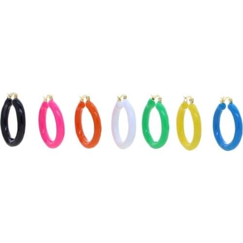 2021 New Colorful Women Jewelry Classic Gold Color Neon Rainbow Enamel Tube 30MM Hoop Earring