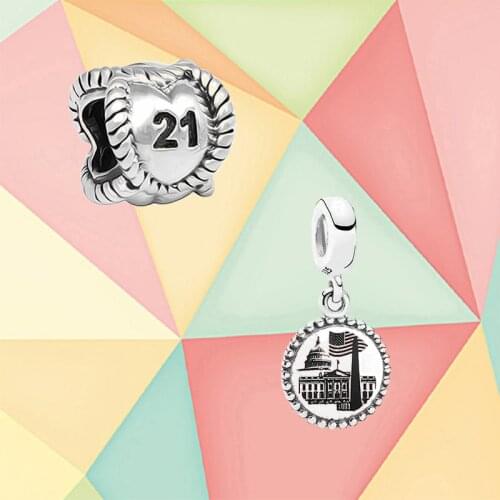 2021 High-quality Classic Original 1:1 S925 Silver Washington 21st Birthday Charm, Bracelet Accessory, Ladies Fashion Jewelry