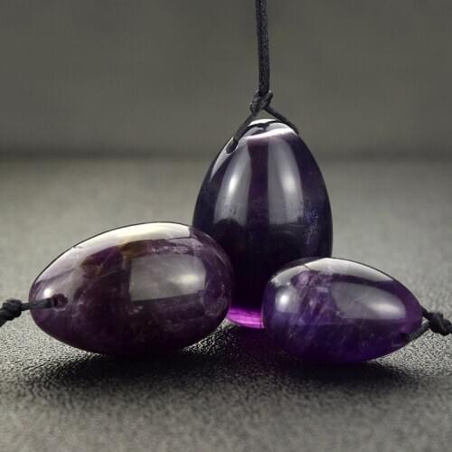 3 pcs Drilled Natural Amethyst Crystal Yoni Egg Women Health Care Kegel Exercise Crystal Healing Reiki Chakra Massage Stone